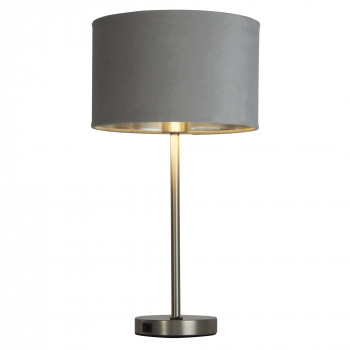 Svietidlá Searchlight - Finn USB Table Lamp - Satin Nickel Metal & Grey Velvet Shade | KÓD: EU58911GY