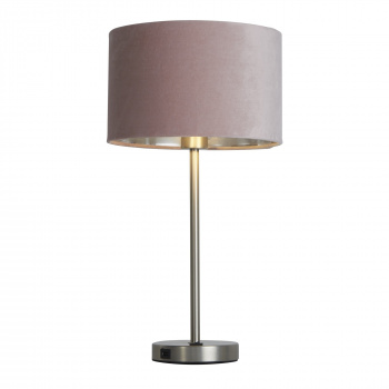 Svietidlá Searchlight - Finn USB Table Lamp - Satin Nickel Metal & Pink Velvet Shade | KÓD: EU58911PI